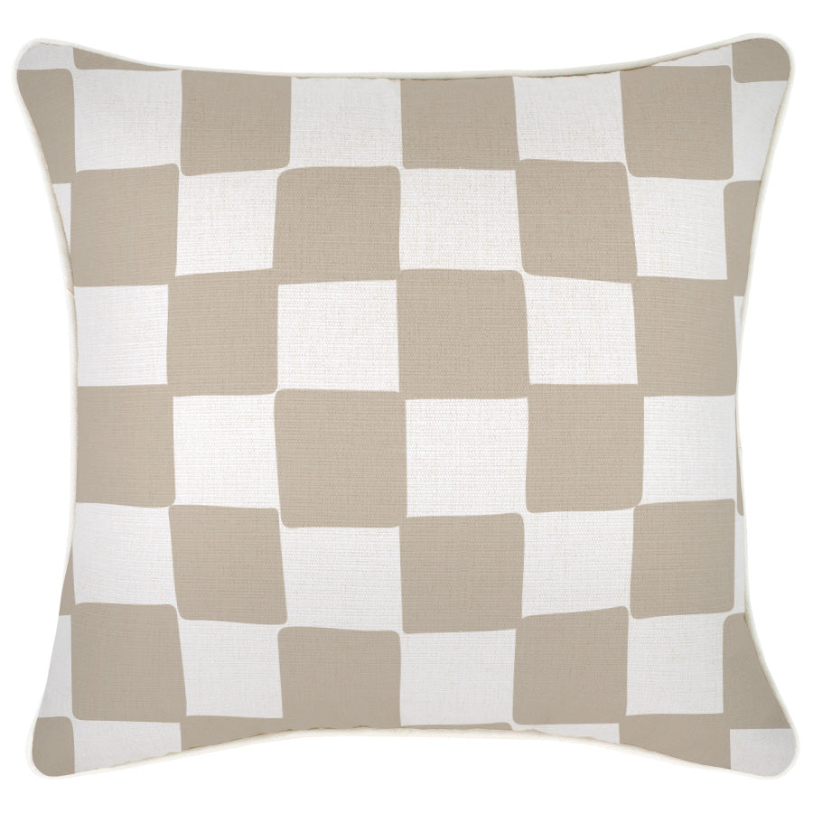 Cushion Cover-With Piping-Check Beige-45cm x 45cm-0