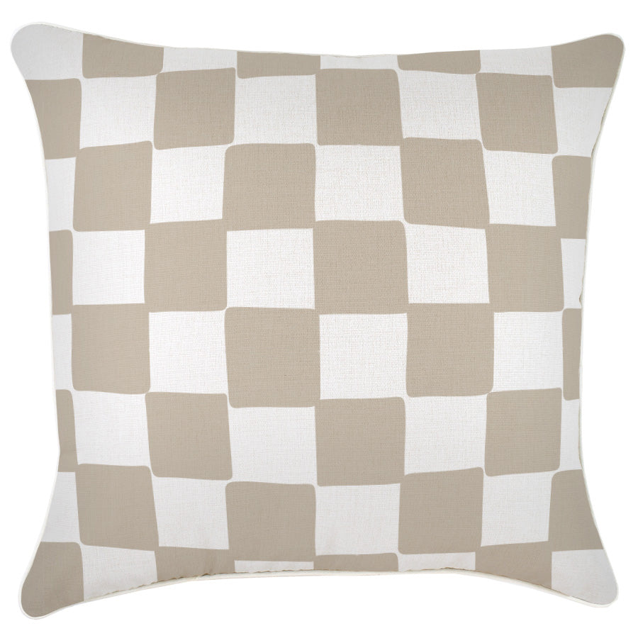 Cushion Cover-With Piping-Check Beige-60cm x 60cm-0