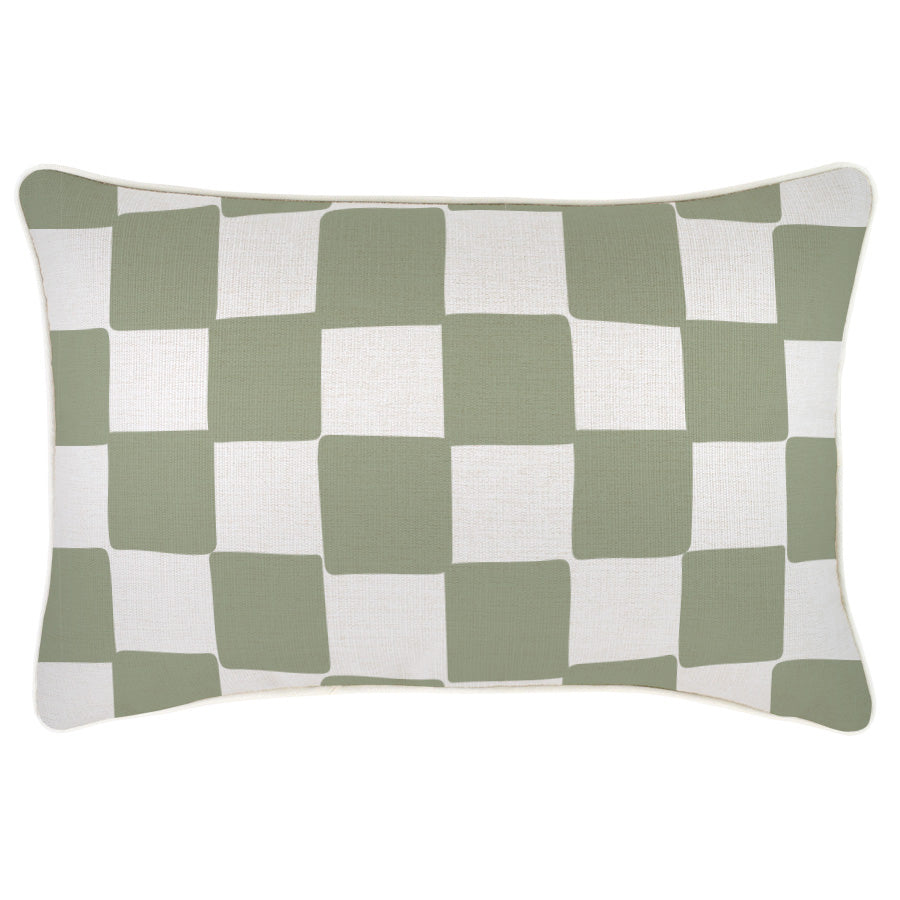 Cushion Cover-With Piping-Check Sage-35cm x 50cm-0