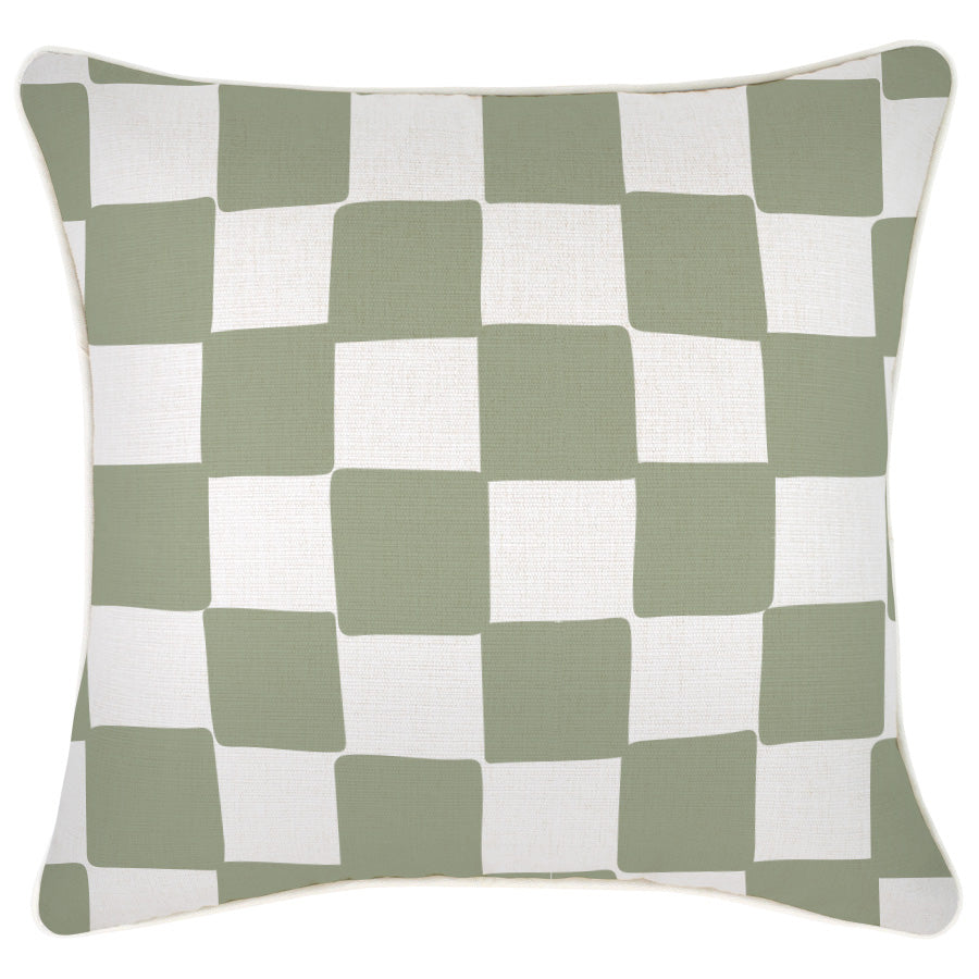 Cushion Cover-With Piping-Check Sage-45cm x 45cm-0