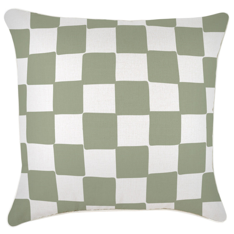 Cushion Cover-With Piping-Check Sage-60cm x 60cm-0