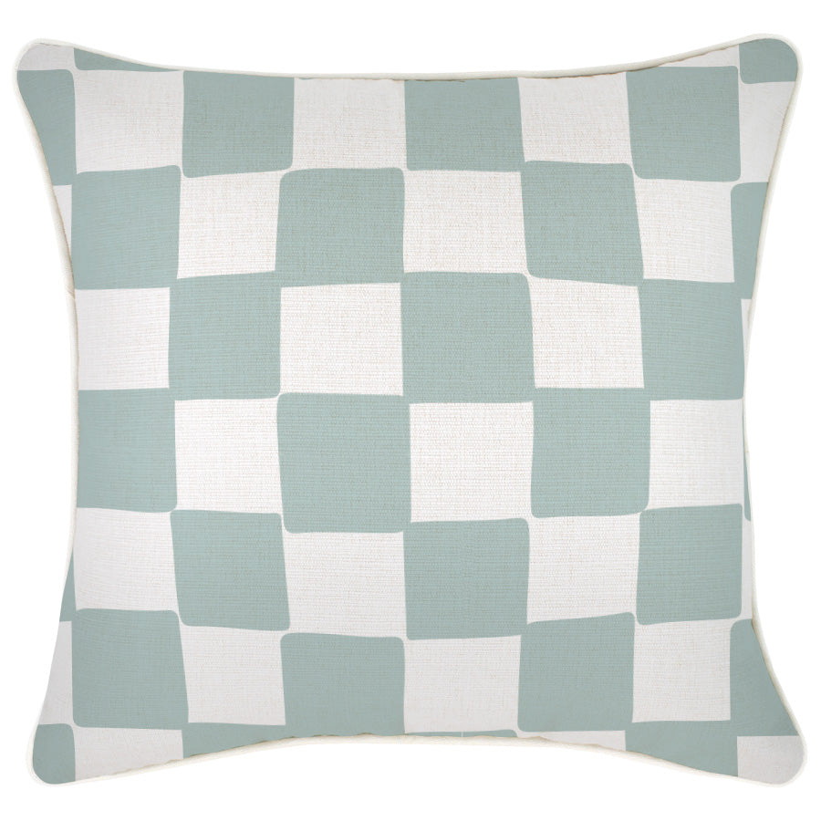 Cushion Cover-With Piping-Check Seafoam-45cm x 45cm-0