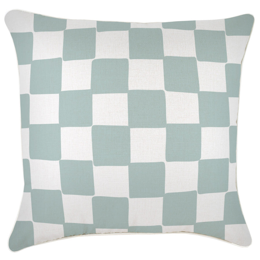 Cushion Cover-With Piping-Check Seafoam-60cm x 60cm-0