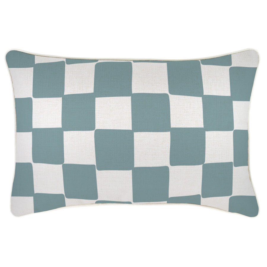 Cushion Cover-With Piping-Check Blue-35cm x 50cm-0