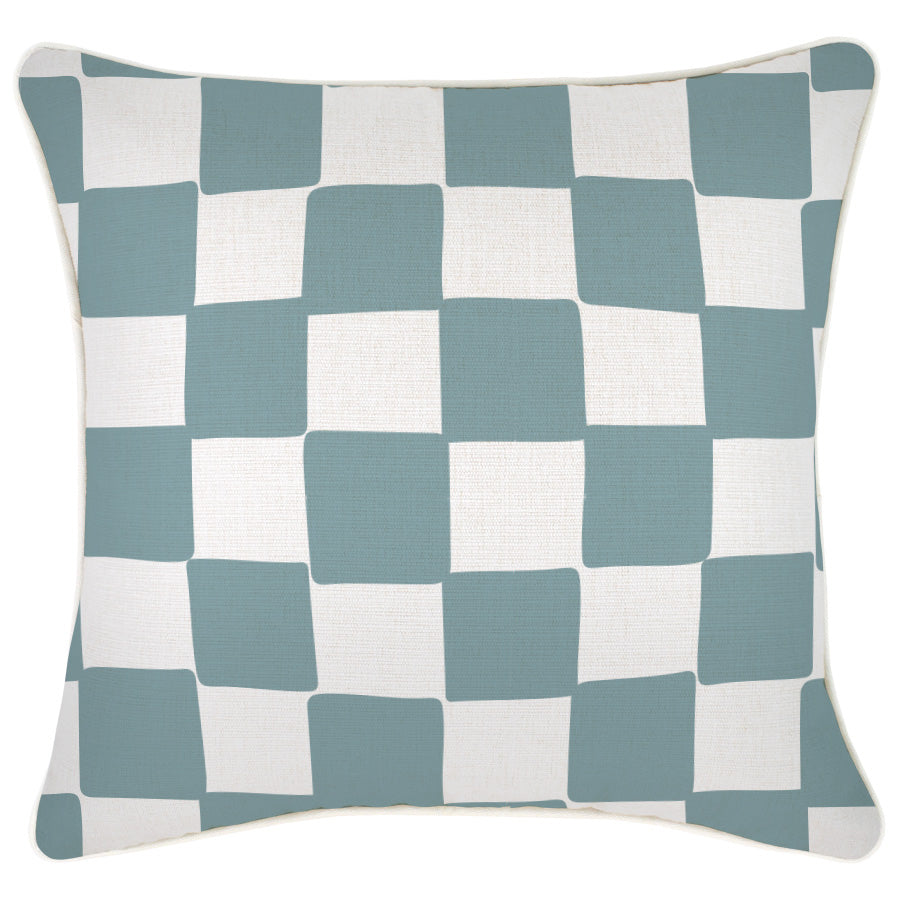 Cushion Cover-With Piping-Check Blue-45cm x 45cm-0