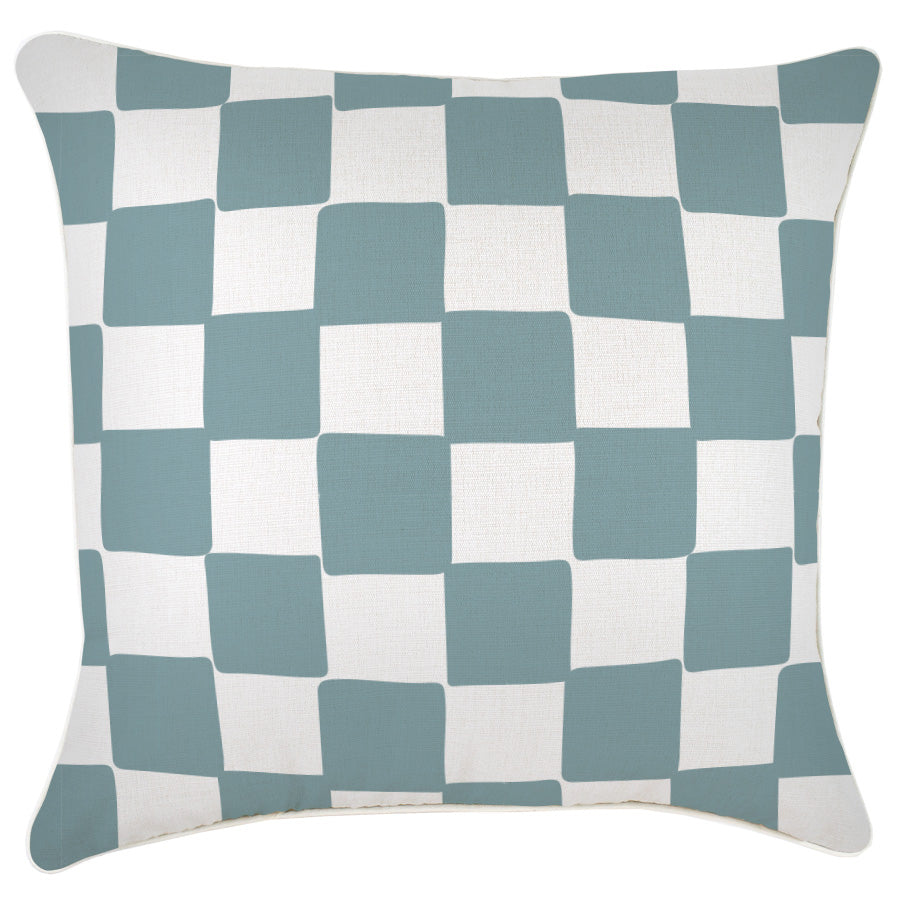 Cushion Cover-With Piping-Check Blue-60cm x 60cm-0