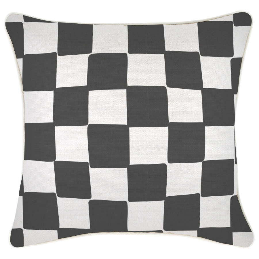 Cushion Cover-With Piping-Check Charcoal-45cm x 45cm-0