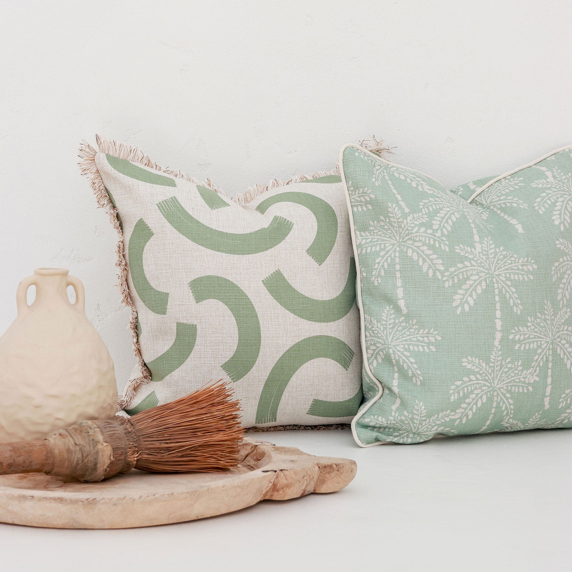 Cushion Cover-Coastal Fringe-Cabana Palms Seafoam-45cm x 45cm-2