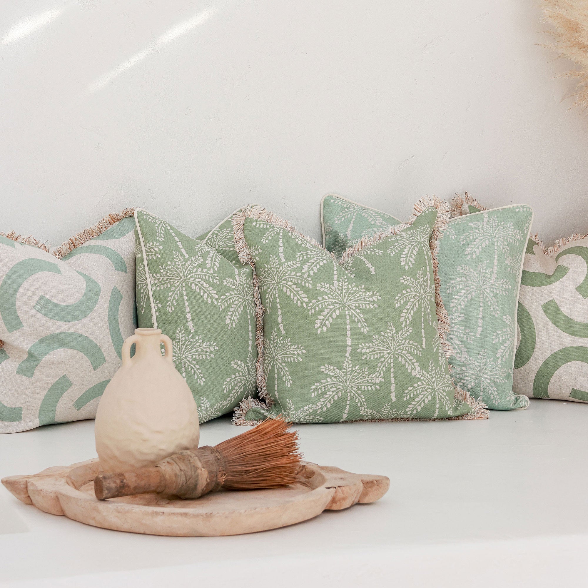 Cushion Cover-With Piping-Cabana Palms Seafoam-45cm x 45cm-4