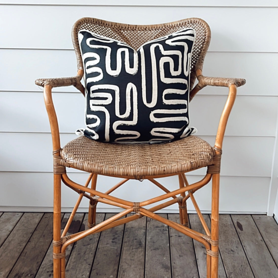 Cushion Cover-With Black Piping-Maze Black-45cm x 45cm-1