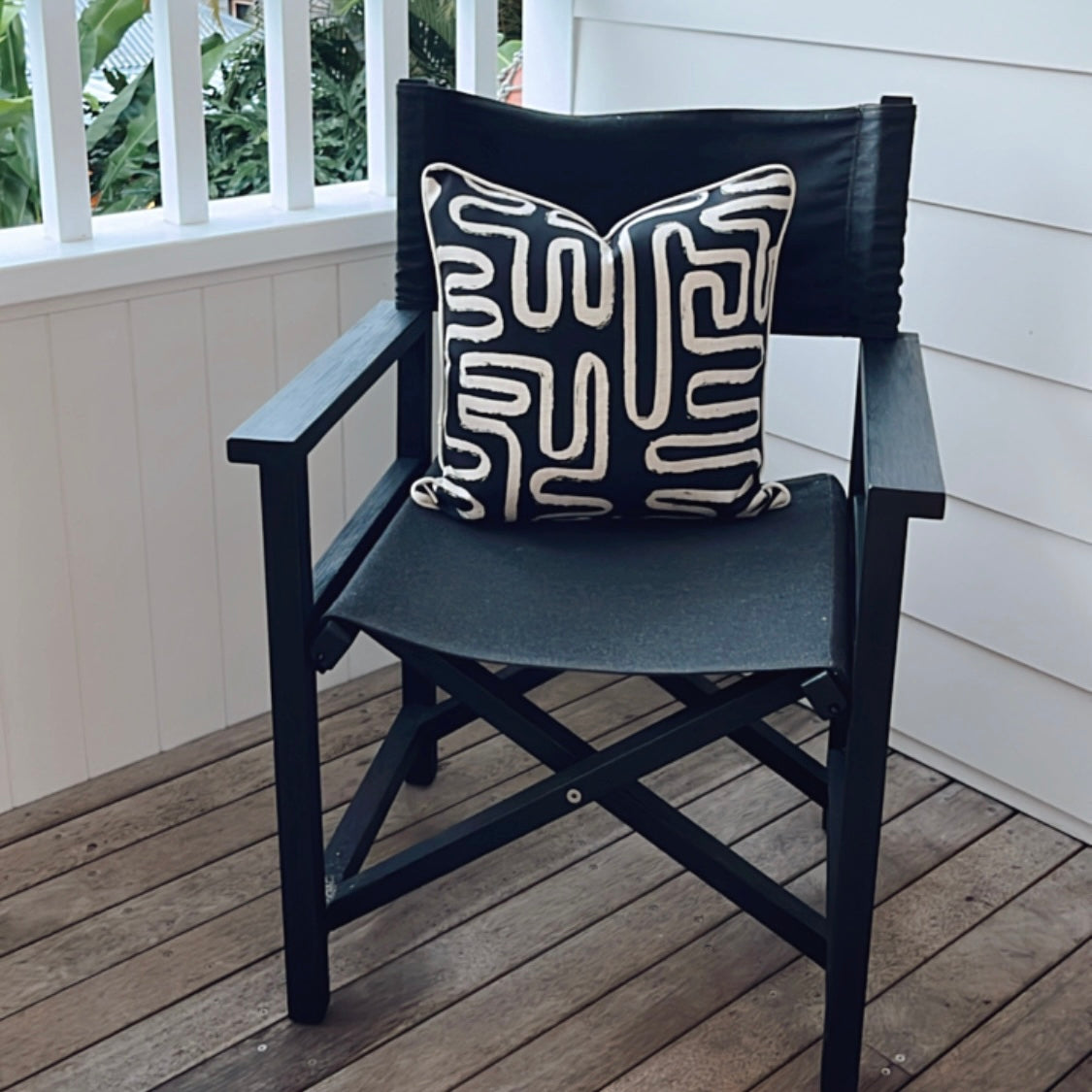 Cushion Cover-With Black Piping-Maze Black-45cm x 45cm-2