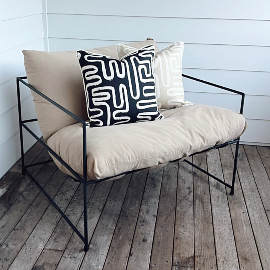 Cushion Cover-With Black Piping-Maze Black-45cm x 45cm-3