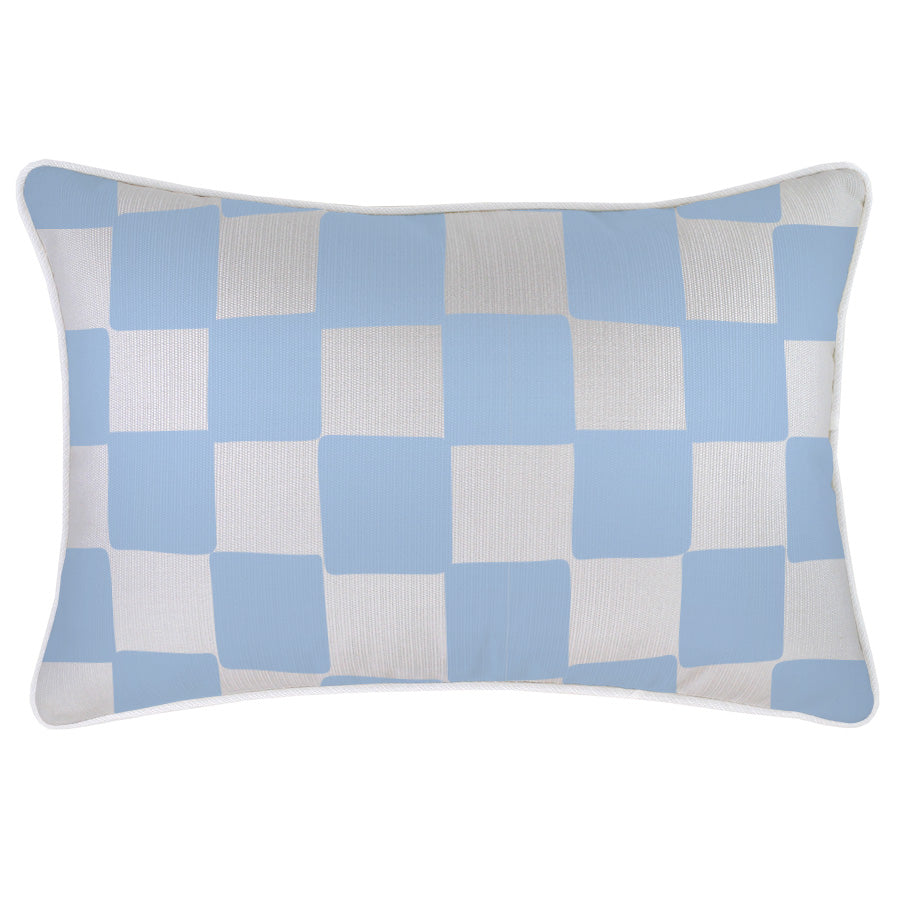 Cushion Cover-With Piping-Check Blue White-35cm x 50cm-0