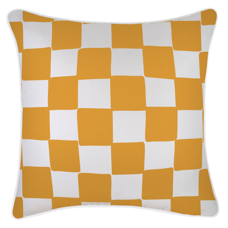 Cushion Cover-With Piping-Check Gold White-45cm x 45cm-0