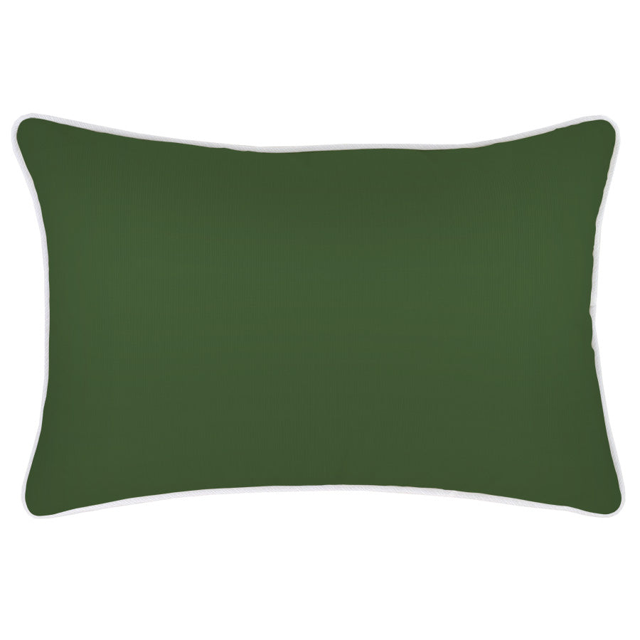 Cushion Cover-With Piping-Solid Dark Green White-35cm x 50cm-0