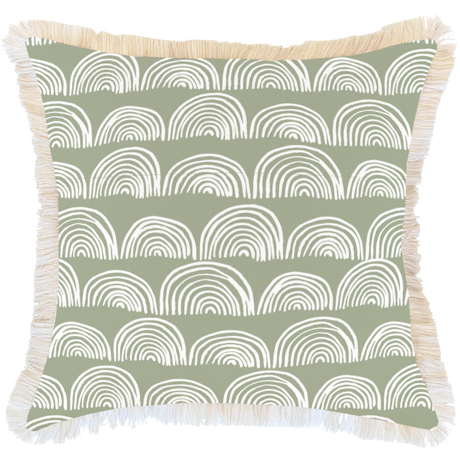 Cushion Cover-Coastal Fringe-Rainbows Sage-60cm x 60cm-0