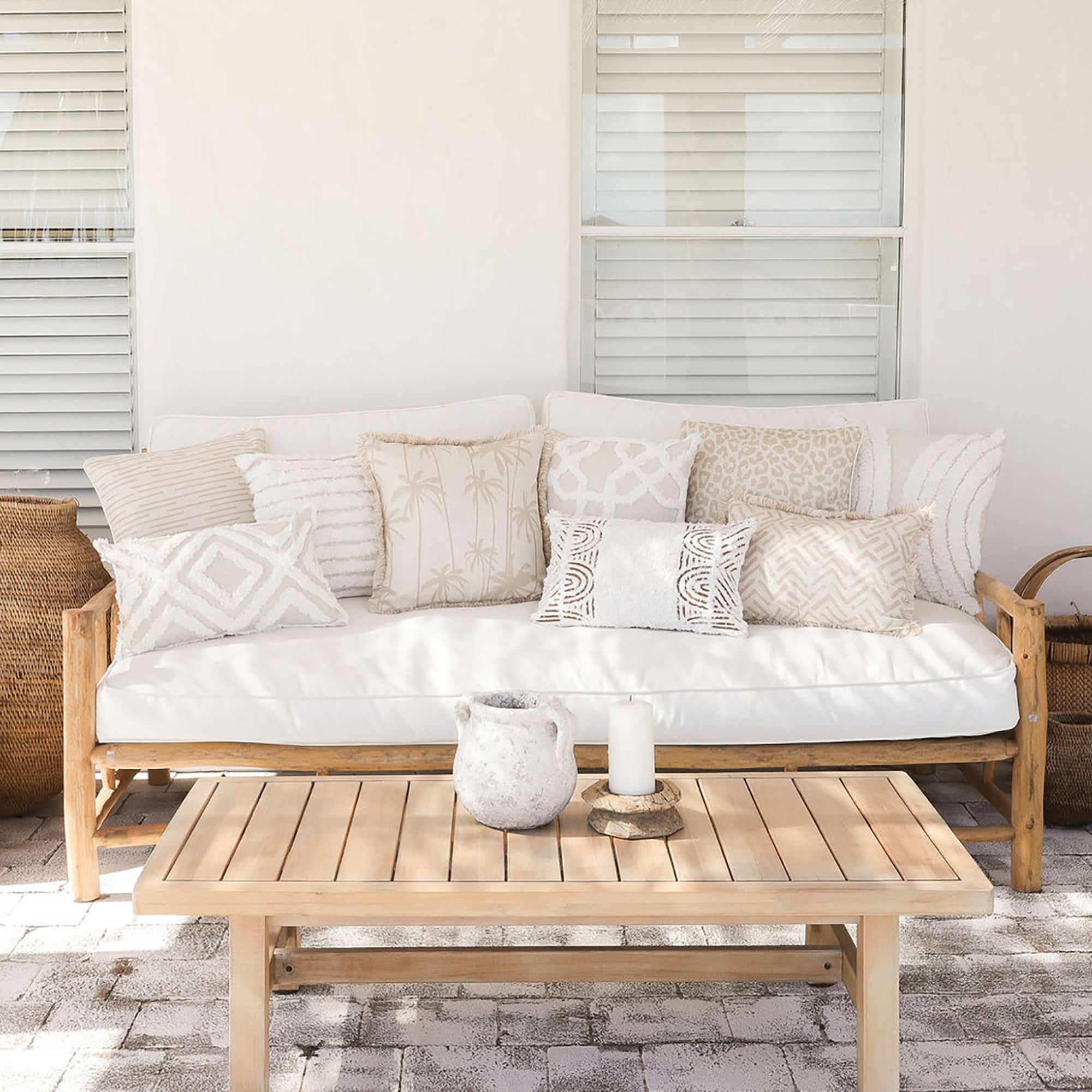 Cushion Cover-Coastal Fringe-Tall Palms Beige-60cm x 60cm-1