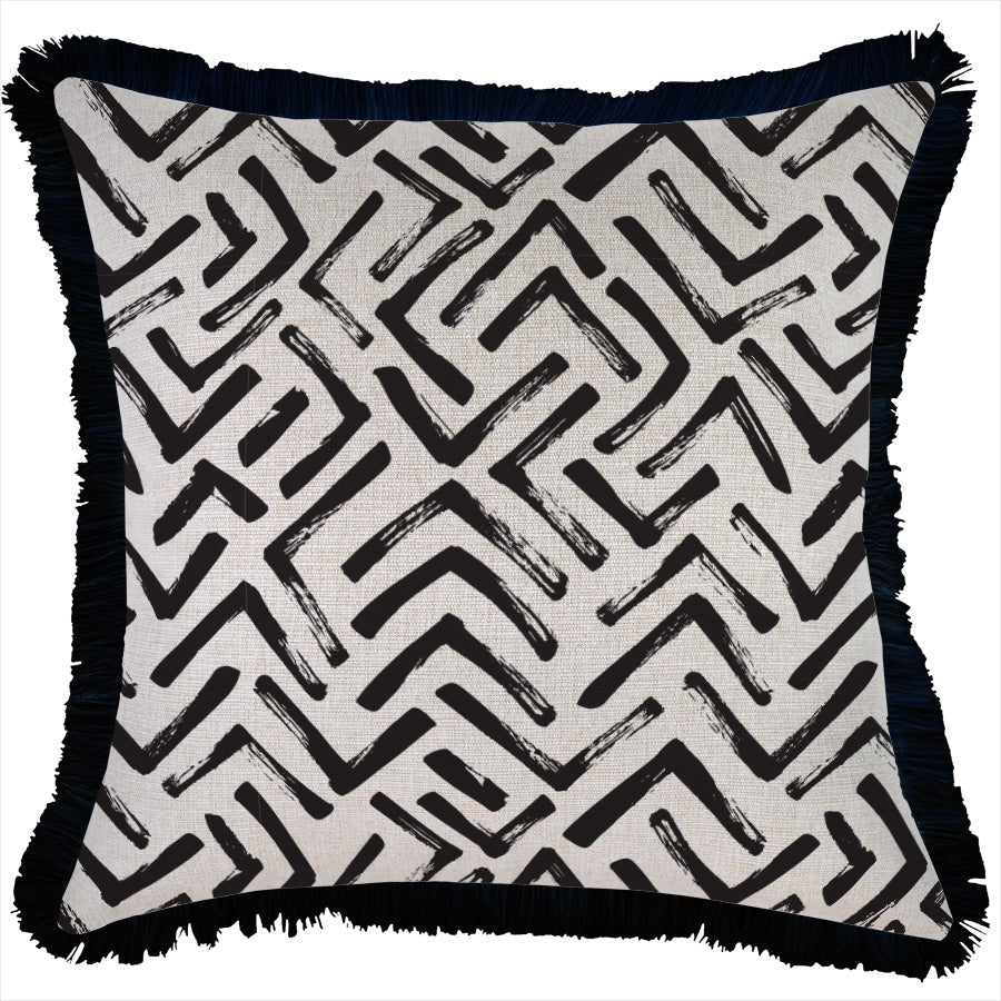 Cushion Cover-Coastal Fringe Black-Tribal-45cm x 45cm-0