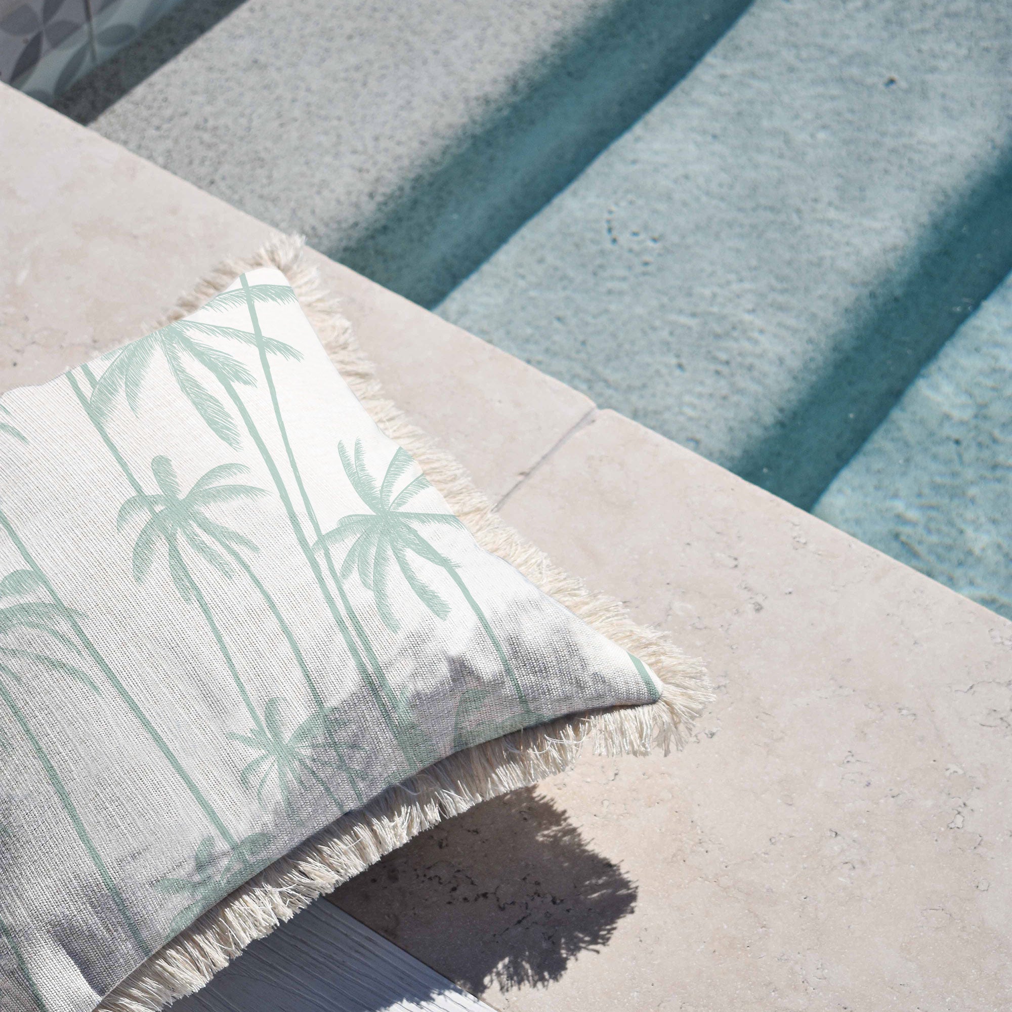 Cushion Cover-Coastal Fringe-Tall Palms Mint-45cm x 45cm-1