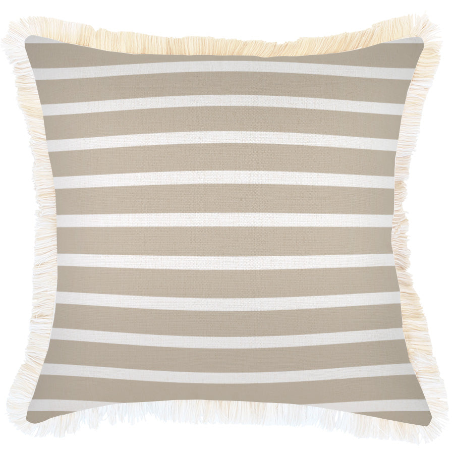 Cushion Cover-Coastal Fringe-Hampton Stripe Beige-45cm x 45cm-0