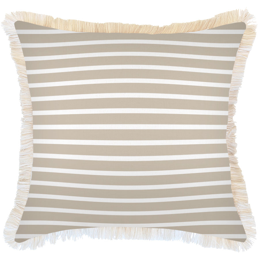 Cushion Cover-Coastal Fringe-Hampton Stripe Beige-60cm x 60cm-0