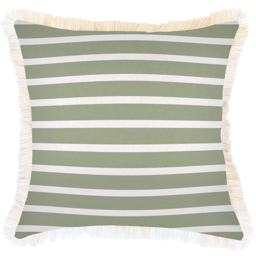 Cushion Cover-Coastal Fringe-Hampton Stripe Sage-45cm x 45cm-0