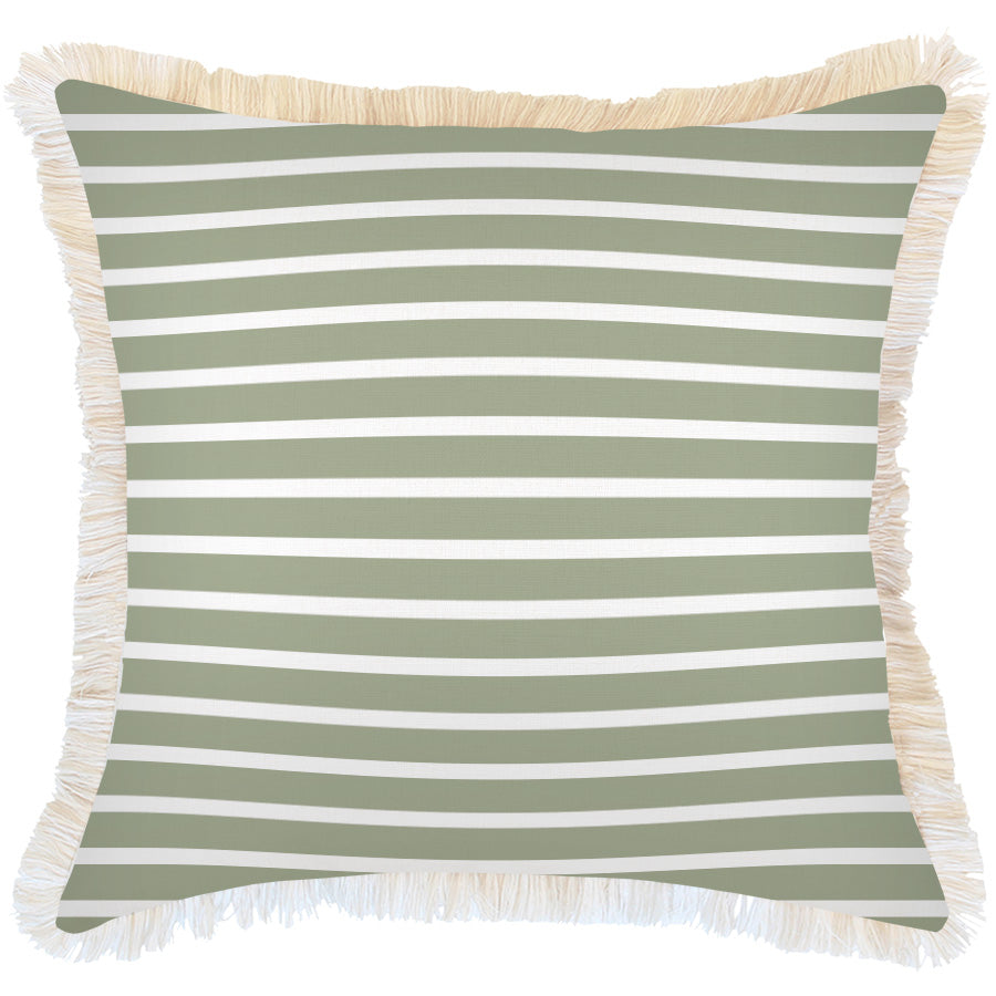 Cushion Cover-Coastal Fringe-Hampton Stripe Sage-60cm x 60cm-0