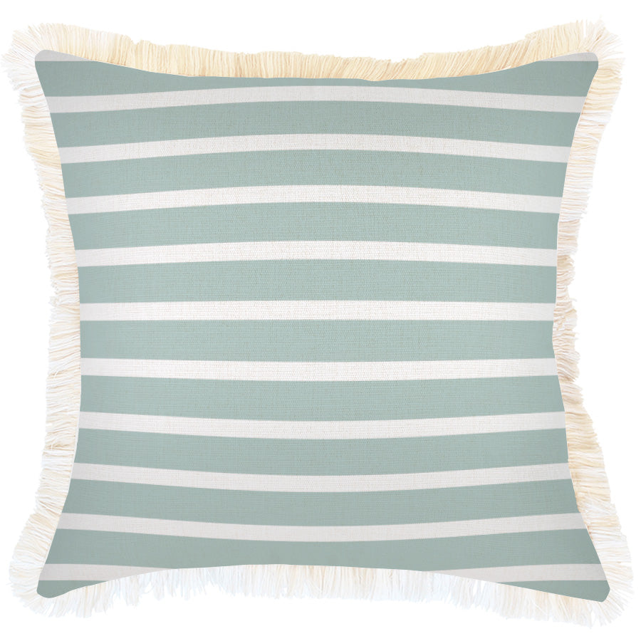 Cushion Cover-Coastal Fringe-Hampton Stripe Seafoam-45cm x 45cm-0