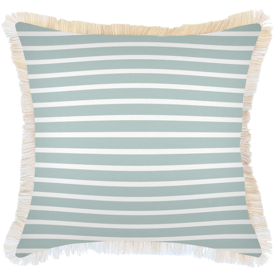 Cushion Cover-Coastal Fringe-Hampton Stripe Seafoam-60cm x 60cm-0