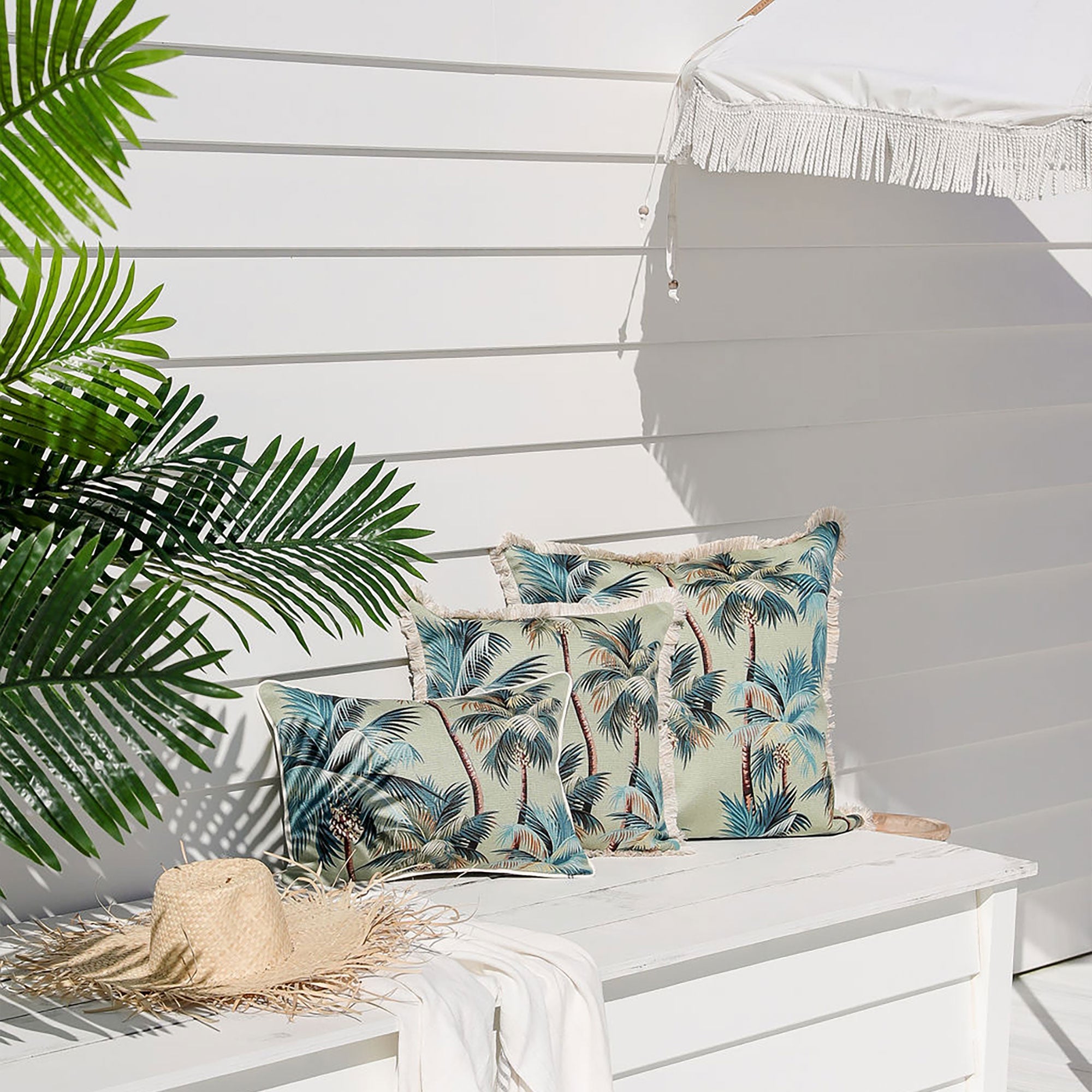 Cushion Cover-Coastal Fringe-Palm Trees Sage-60cm x 60cm-2