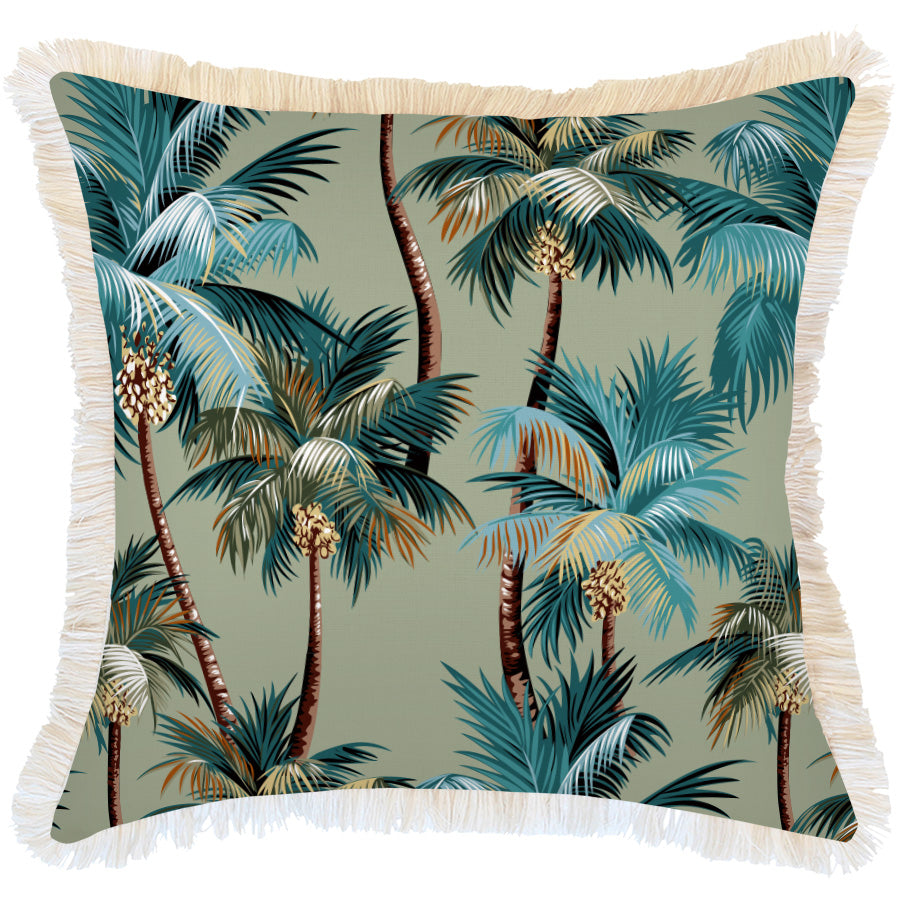 Cushion Cover-Coastal Fringe-Palm Trees Sage-60cm x 60cm-0