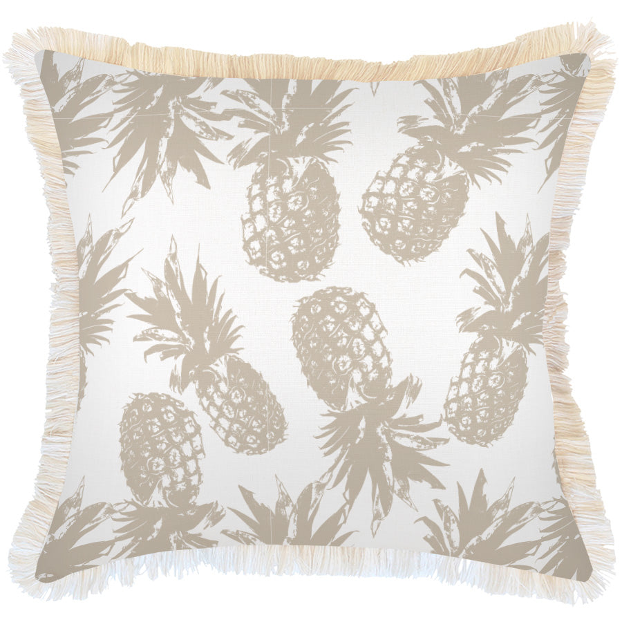 Cushion Cover-Coastal Fringe-Pineapples Beige-60cm x 60cm-0