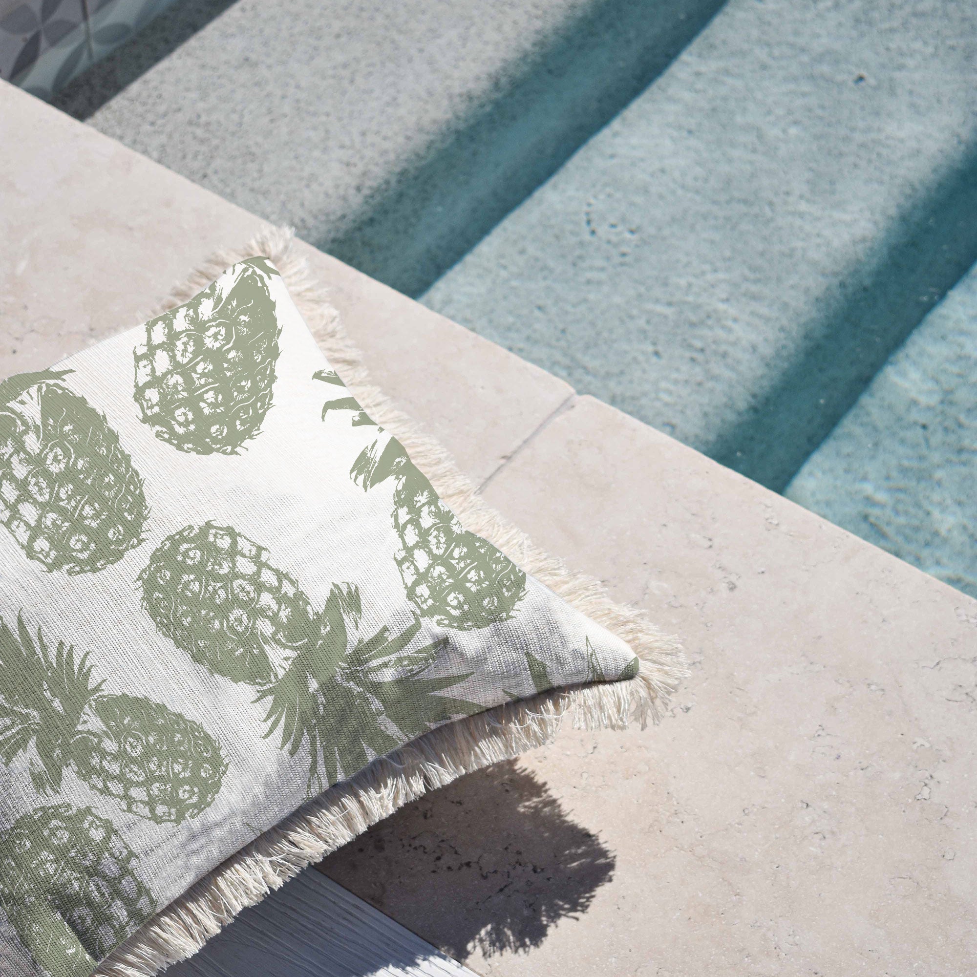 Cushion Cover-Coastal Fringe-Pineapples Sage-45cm x 45cm-1