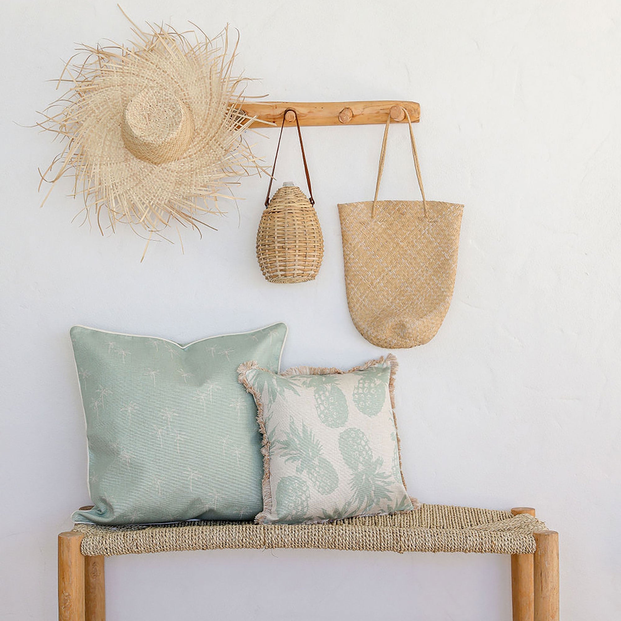 Cushion Cover-Coastal Fringe-Pineapples Seafoam-45cm x 45cm-1