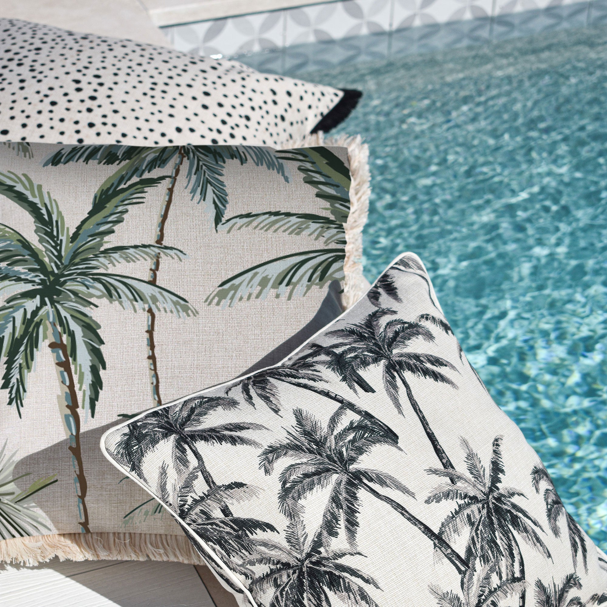 Cushion Cover-Coastal Fringe-Palm Tree Paradise Natural-60cm x 60cm-1