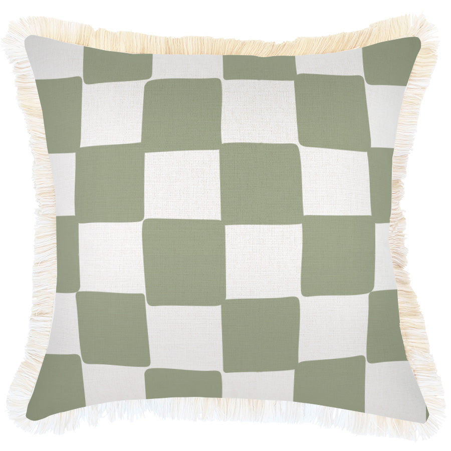 Cushion Cover-Coastal Fringe-Check Sage-45cm x 45cm-0