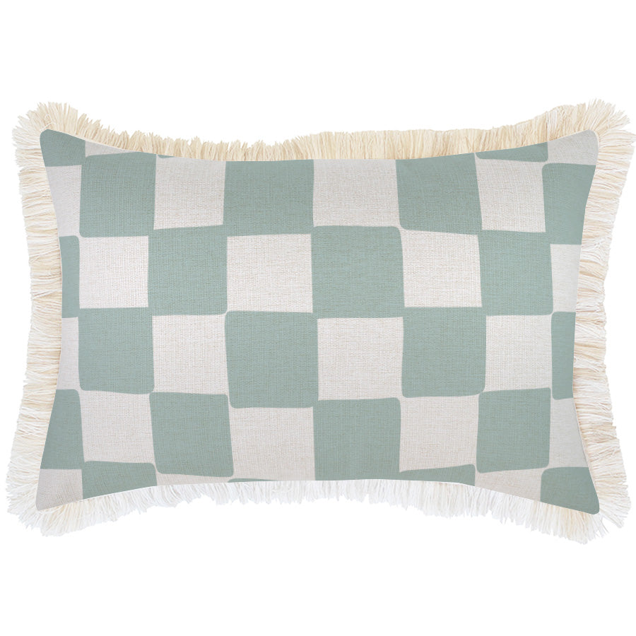 Cushion Cover-Coastal Fringe-Check Seafoam-35cm x 50cm-0