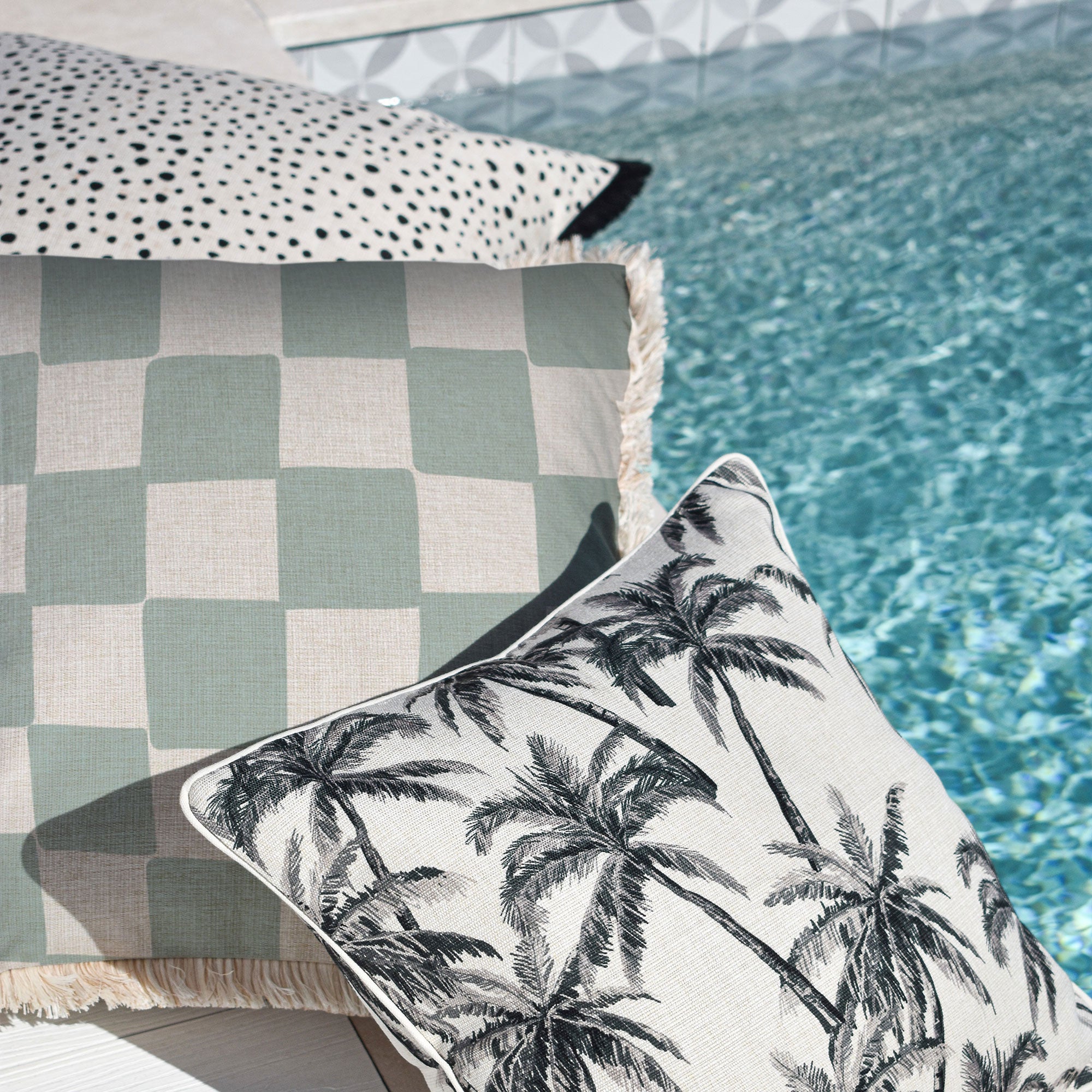 Cushion Cover-Coastal Fringe-Check Seafoam-45cm x 45cm-1