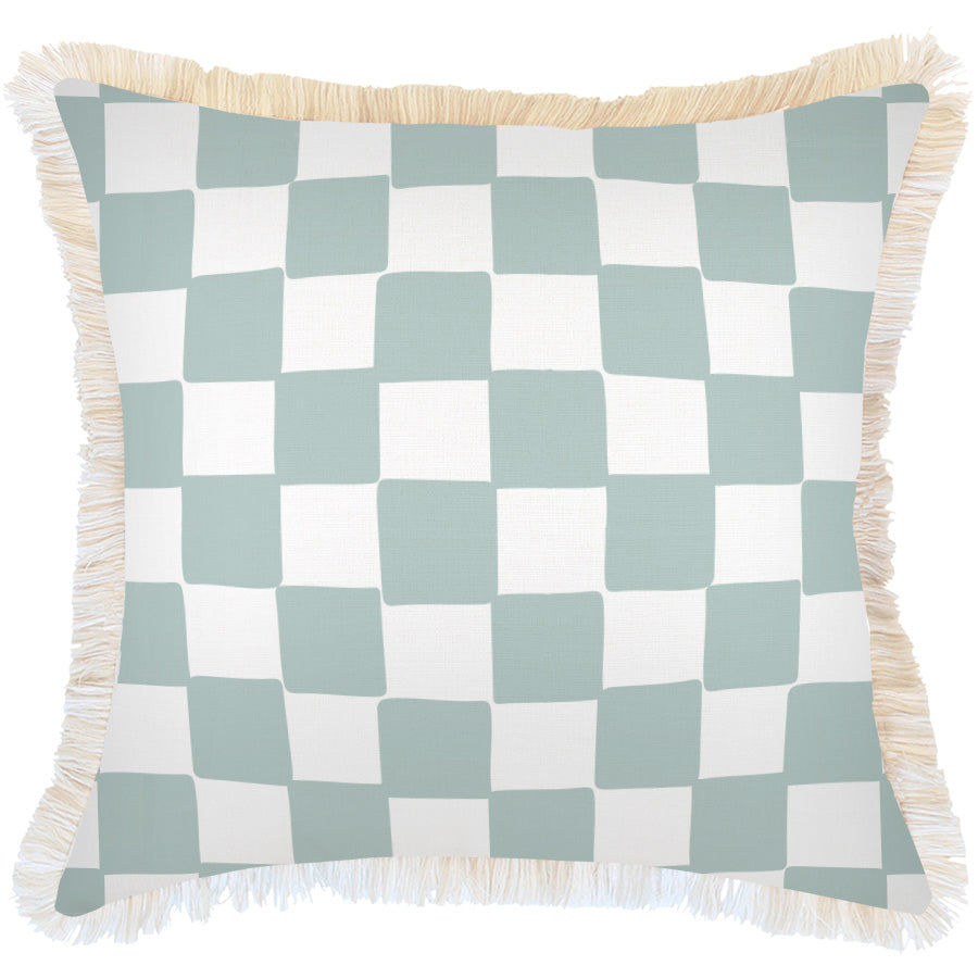 Cushion Cover-Coastal Fringe-Check Seafoam-60cm x 60cm-0