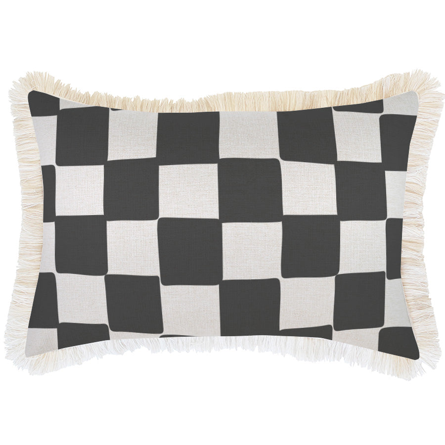 Cushion Cover-Coastal Fringe-Check Charcoal-35cm x 50cm-0