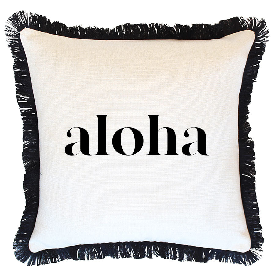 Cushion Cover-Coastal Fringe Black-Aloha Black-45cm x 45cm-0