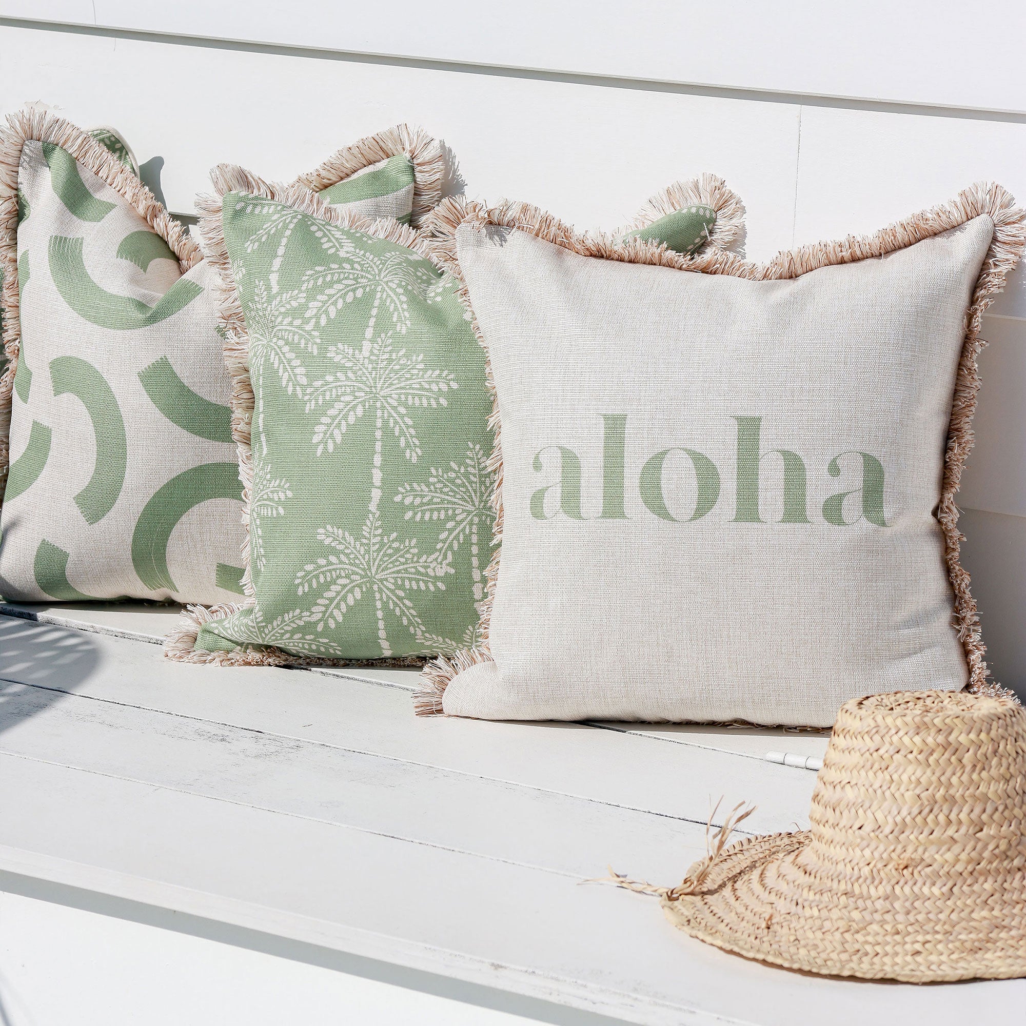 Cushion Cover-Coastal Fringe-Cabana Palms Sage-60cm x 60cm-2