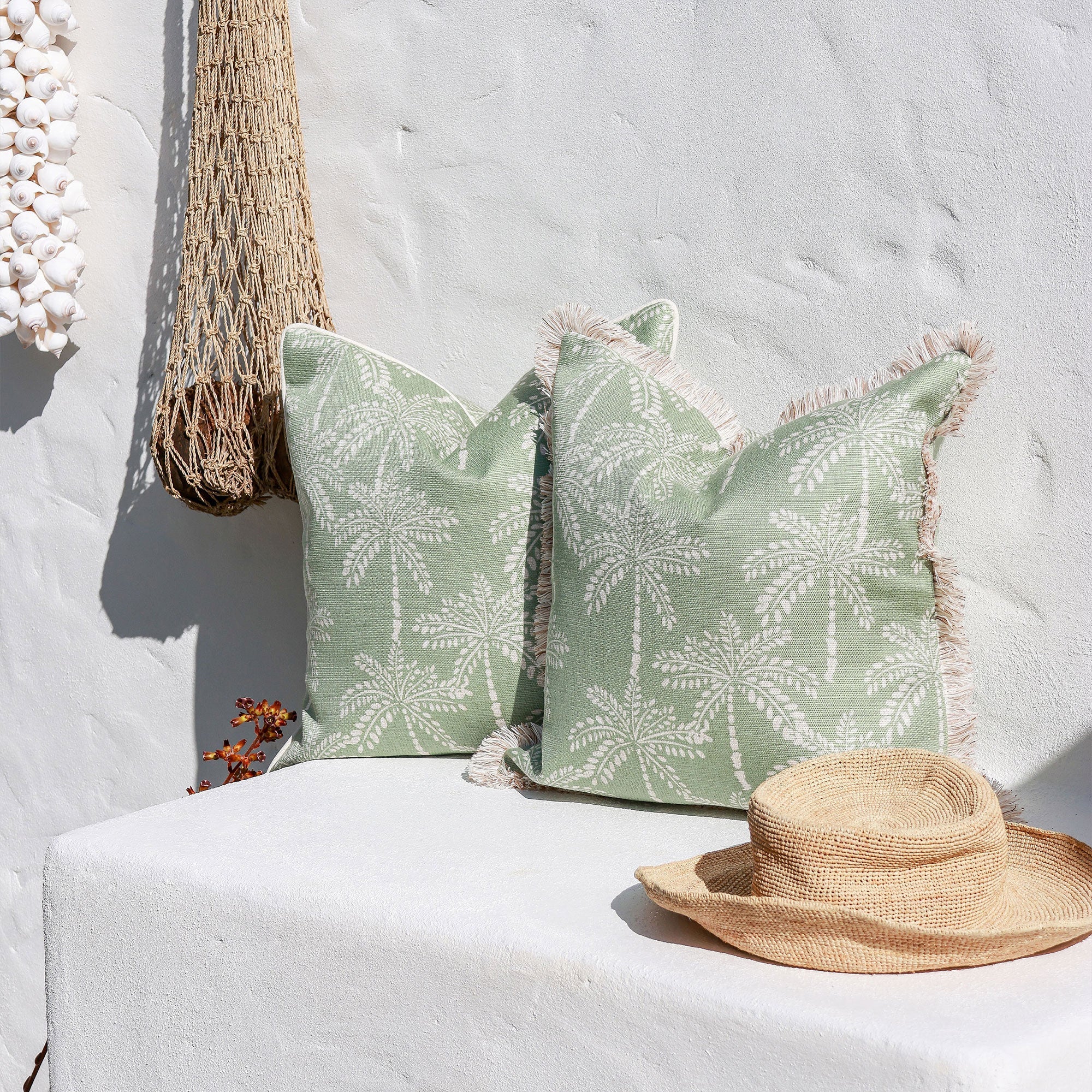 Cushion Cover-Coastal Fringe-Cabana Palms Sage-60cm x 60cm-1