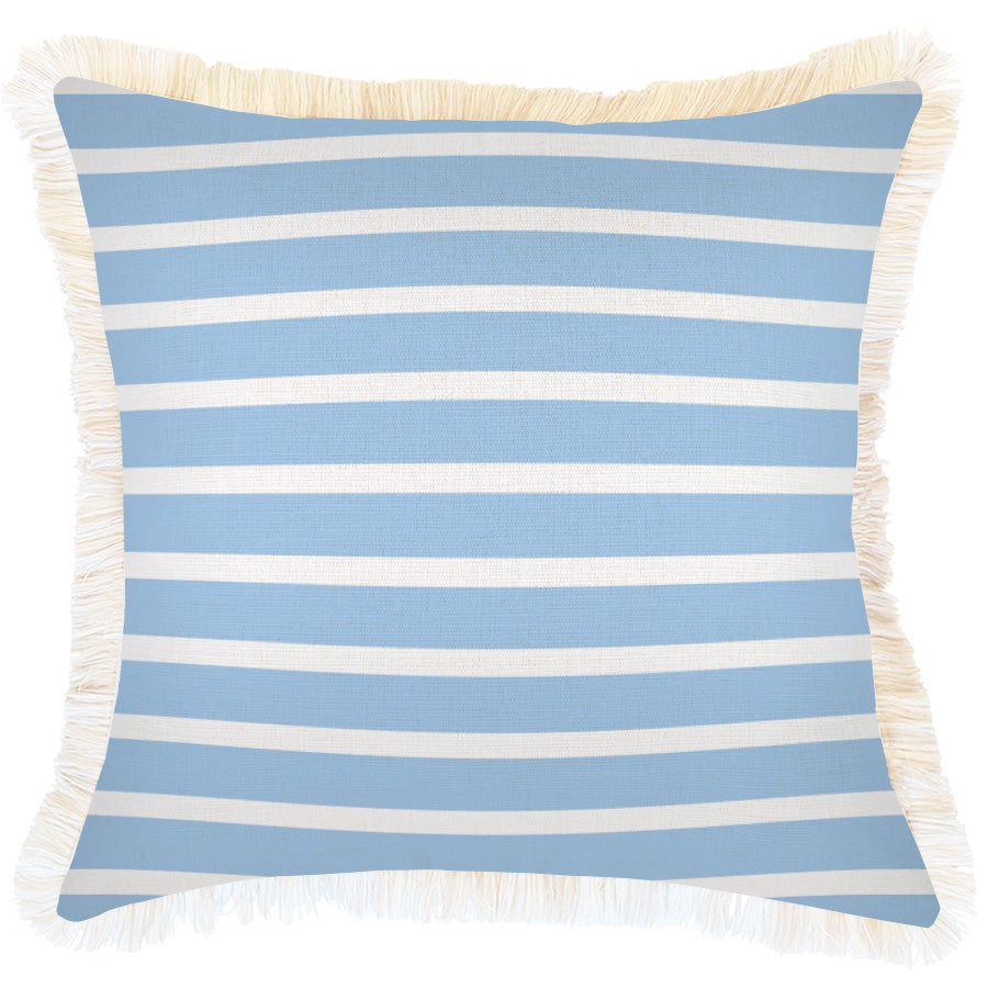 Cushion Cover-Coastal Fringe-Hampton Stripe Pale Blue-45cm x 45cm-0