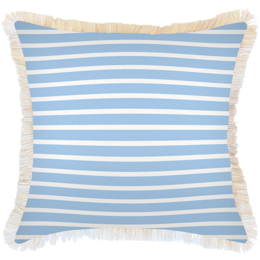 Cushion Cover-Coastal Fringe-Hampton Stripe Pale Blue-60cm x 60cm-0