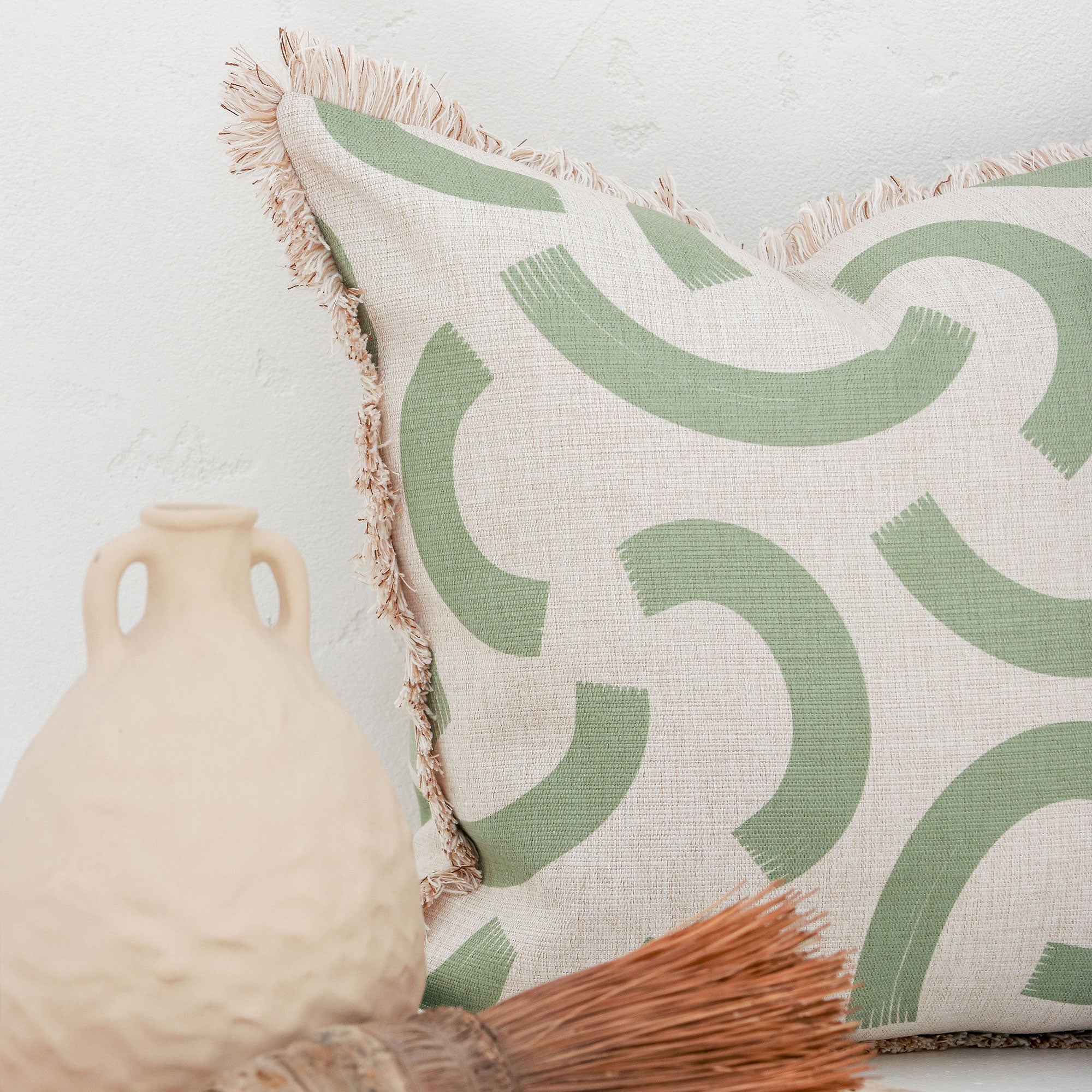 Cushion Cover-Coastal Fringe-Muse Sage-45cm x 45cm-1