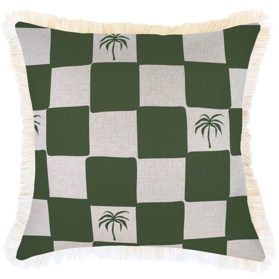 Cushion Cover-Coastal Fringe-Check Palm Kale-45cm x 45cm-0