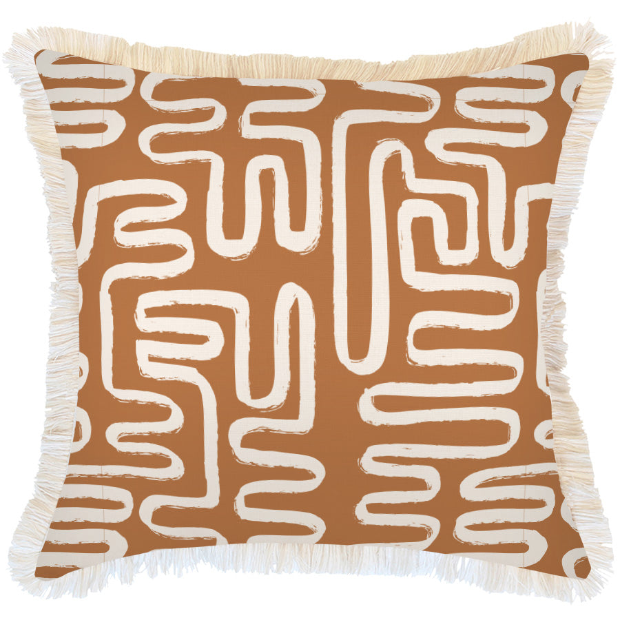 Cushion Cover-Coastal Fringe-Maze Rust-60cm x 60cm-0