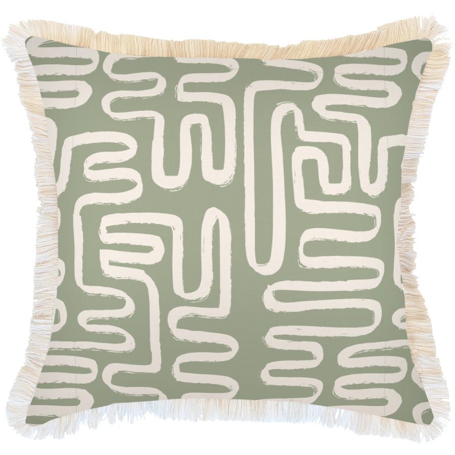 Cushion Cover-Coastal Fringe-Maze Sage-60cm x 60cm-0