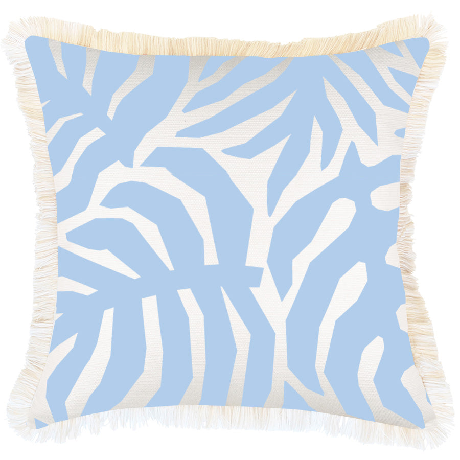 Cushion Cover-Coastal Fringe-Casa Palms Blue White-45cm x 45cm-0